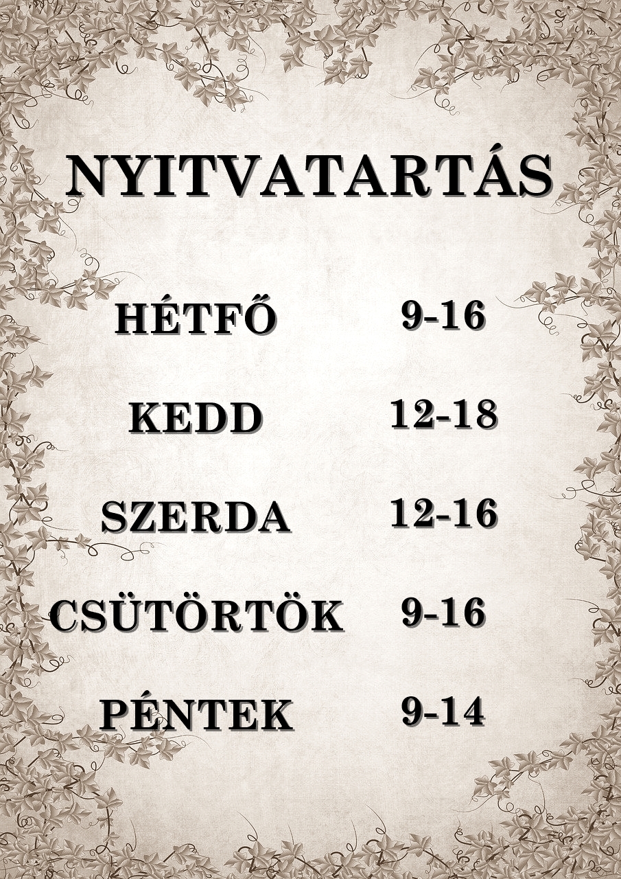 Nyitvatartás 2024. szeptember 9-től